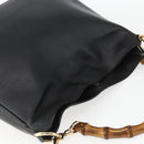 GUCCI Bamboo Hand Bag Leather 2way Black Gold 001 1638 Auth 159054-6