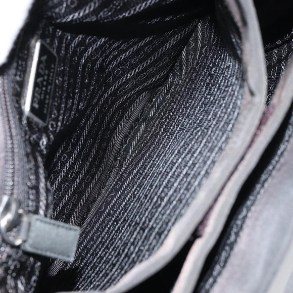 PRADA Hand Bag Nylon Black Silver Auth 159055