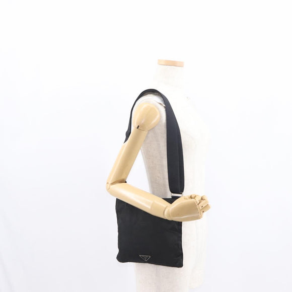 PRADA Shoulder Bag Nylon Black Silver Auth 159057