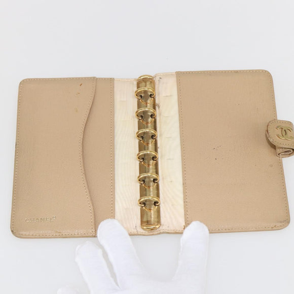 CHANEL Day Planner Cover Leather Beige Gold CC Auth 159060