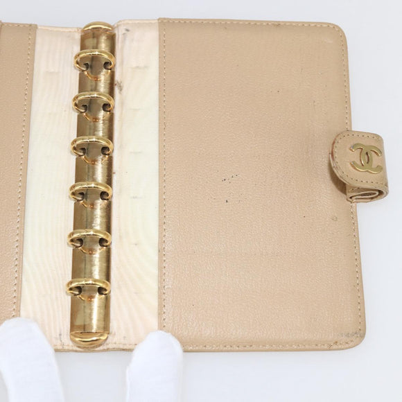 CHANEL Day Planner Cover Leather Beige Gold CC Auth 159060