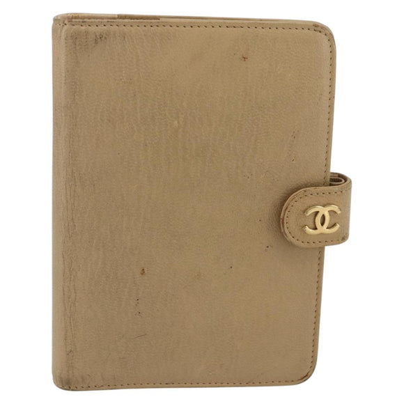 CHANEL Day Planner Cover Leather Beige Gold CC Auth 159060