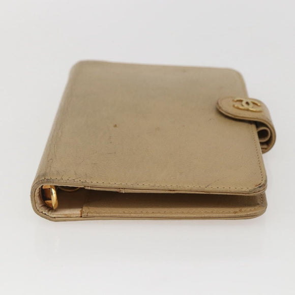 CHANEL Day Planner Cover Leather Beige Gold CC Auth 159060