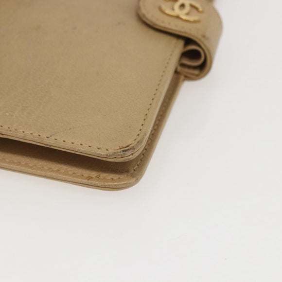 CHANEL Day Planner Cover Leather Beige Gold CC Auth 159060