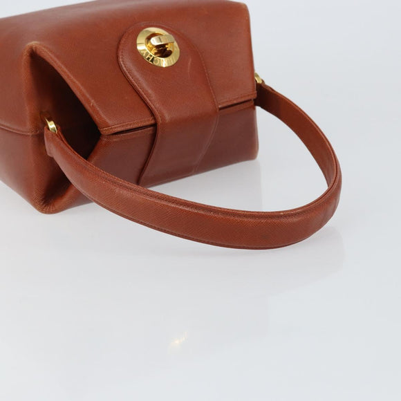 GIVENCHY Hand Bag Leather Brown Gold Auth 159082