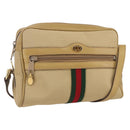 GUCCI Web Sherry Line Shoulder Bag Nylon Beige Gold Red 010 378 Auth 159085-1
