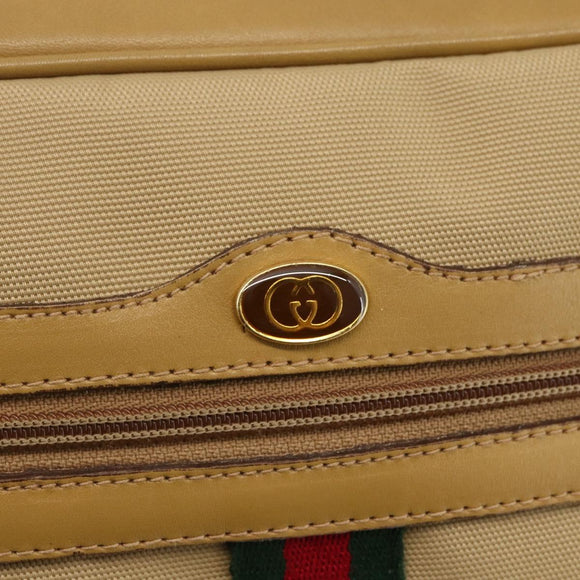 GUCCI Web Sherry Line Shoulder Bag Nylon Beige Gold Red 010 378 Auth 159085