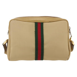 GUCCI Web Sherry Line Shoulder Bag Nylon Beige Gold Red 010 378 Auth 159085 - 0