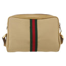 GUCCI Web Sherry Line Schoudertas Nylon Beige Goud Rood 010 378 Auth 159085-2