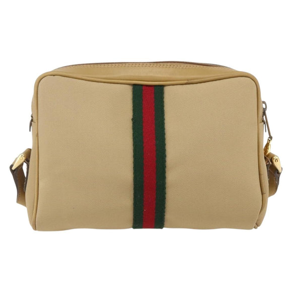 GUCCI Web Sherry Line Schoudertas Nylon Beige Goud Rood 010 378 Auth 159085