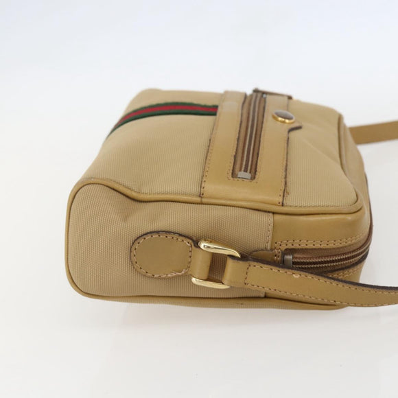 GUCCI Web Sherry Line Shoulder Bag Nylon Beige Gold Red 010 378 Auth 159085