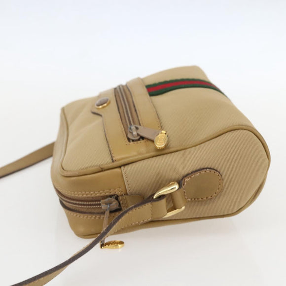 GUCCI Web Sherry Line Shoulder Bag Nylon Beige Gold Red 010 378 Auth 159085