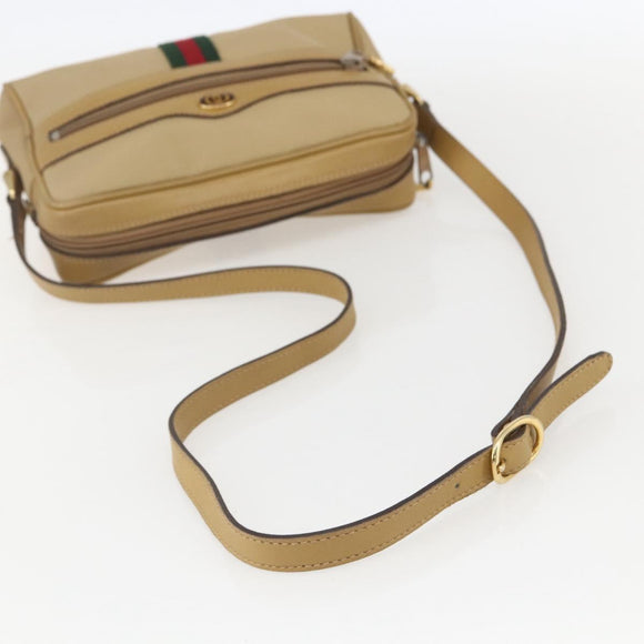 GUCCI Web Sherry Line Shoulder Bag Nylon Beige Gold Red 010 378 Auth 159085