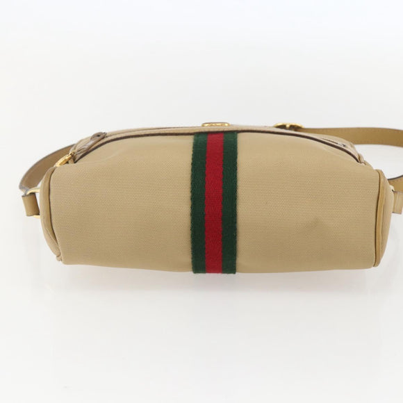GUCCI Web Sherry Line Shoulder Bag Nylon Beige Gold Red 010 378 Auth 159085