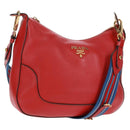 PRADA Shoulder Bag Leather Red Gold Auth 159088V-1