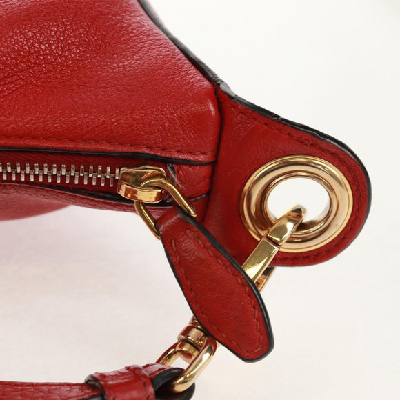 PRADA Shoulder Bag Leather Red Gold Auth 159088V