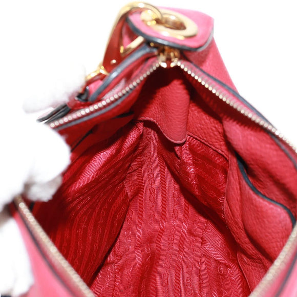 PRADA Shoulder Bag Leather Red Gold Auth 159088V