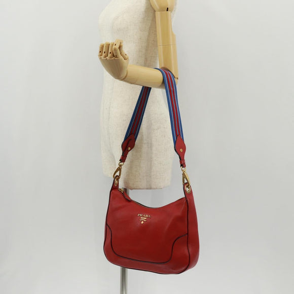 PRADA Shoulder Bag Leather Red Gold Auth 159088V