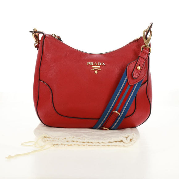 PRADA Shoulder Bag Leather Red Gold Auth 159088V