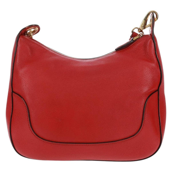 PRADA Shoulder Bag Leather Red Gold Auth 159088V