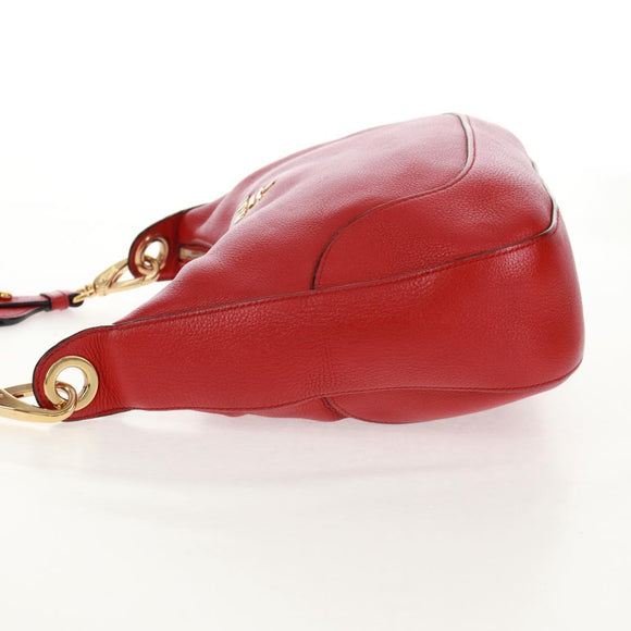 PRADA Shoulder Bag Leather Red Gold Auth 159088V