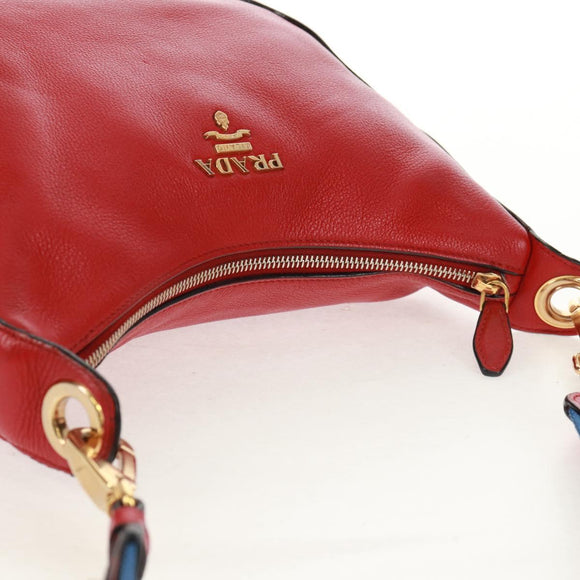 PRADA Shoulder Bag Leather Red Gold Auth 159088V