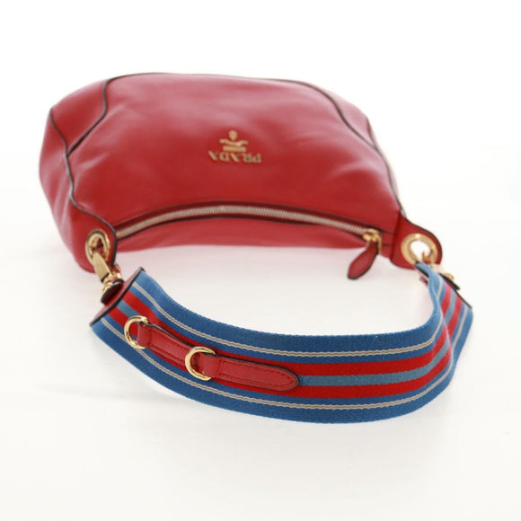 PRADA Shoulder Bag Leather Red Gold Auth 159088V