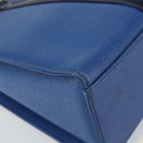 Burberrys Hand Bag Leather Blue Gold Auth 159091-14