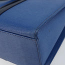 Burberrys Hand Bag Leather Blue Gold Auth 159091-15