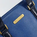 Burberrys Hand Bag Leather Blue Gold Auth 159091-10