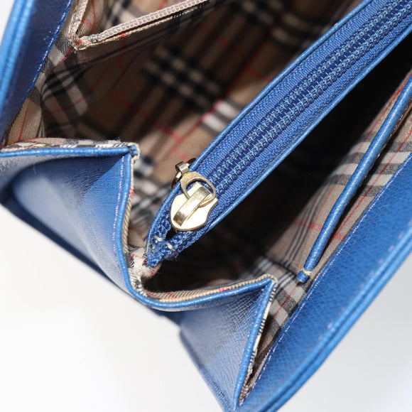 Burberrys Hand Bag Leather Blue Gold Auth 159091
