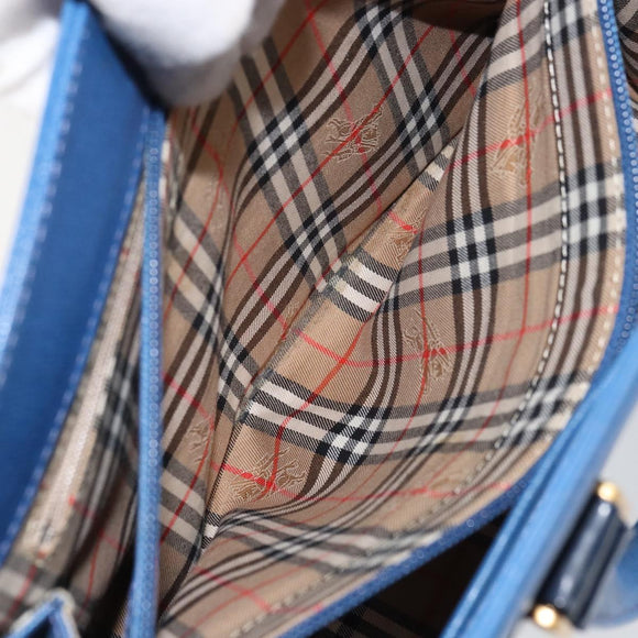 Burberrys Hand Bag Leather Blue Gold Auth 159091