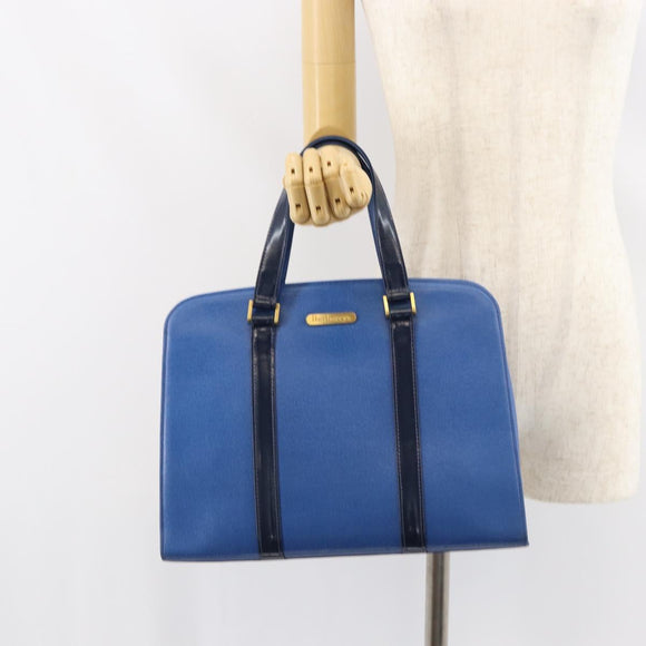 Burberrys Hand Bag Leather Blue Gold Auth 159091