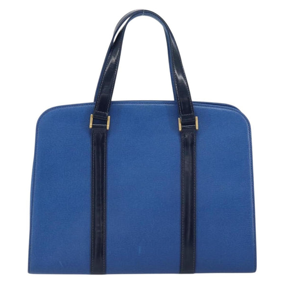Burberrys Hand Bag Leather Blue Gold Auth 159091