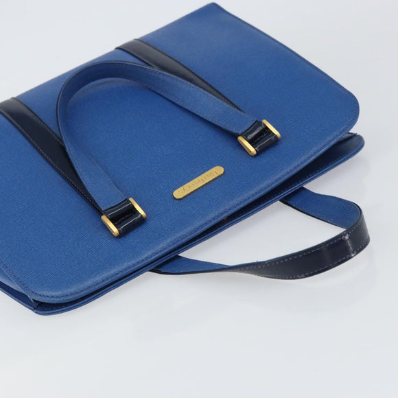 Burberrys Hand Bag Leather Blue Gold Auth 159091