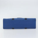 Burberrys Hand Bag Leather Blue Gold Auth 159091-5