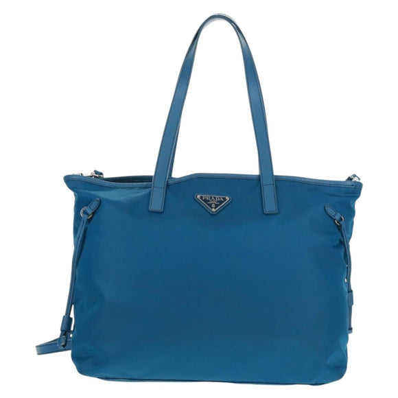 PRADA Tote Bag Nylon 2way Blue Silver Auth 159103V