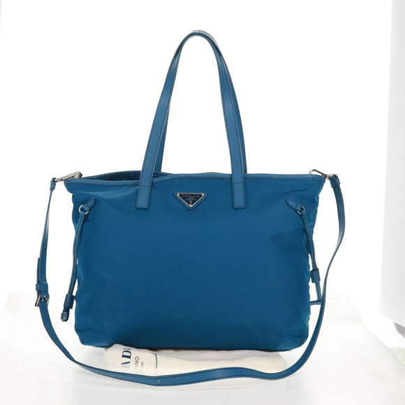 PRADA Tote Bag Nylon 2way Blue Silver Auth 159103V