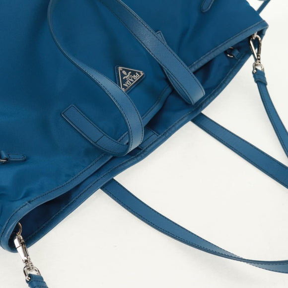 PRADA Tote Bag Nylon 2way Blue Silver Auth 159103V