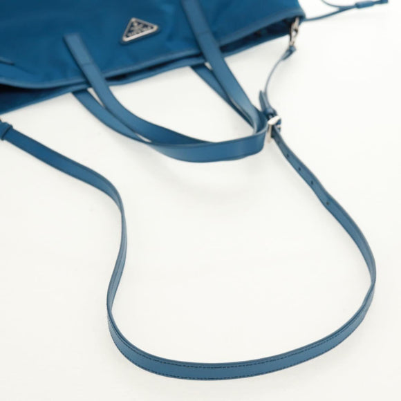 PRADA Tote Bag Nylon 2way Blue Silver Auth 159103V