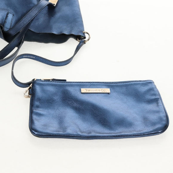 TIFFANY&Co. Hand Bag Leather Blue Silver Auth 159127