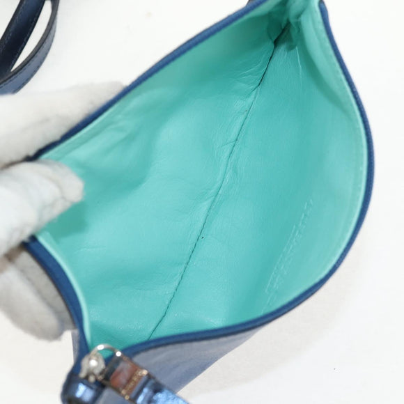 TIFFANY&Co. Hand Bag Leather Blue Silver Auth 159127