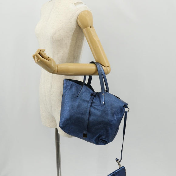 TIFFANY&Co. Hand Bag Leather Blue Silver Auth 159127
