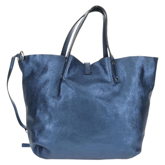 TIFFANY&Co. Hand Bag Leather Blue Silver Auth 159127