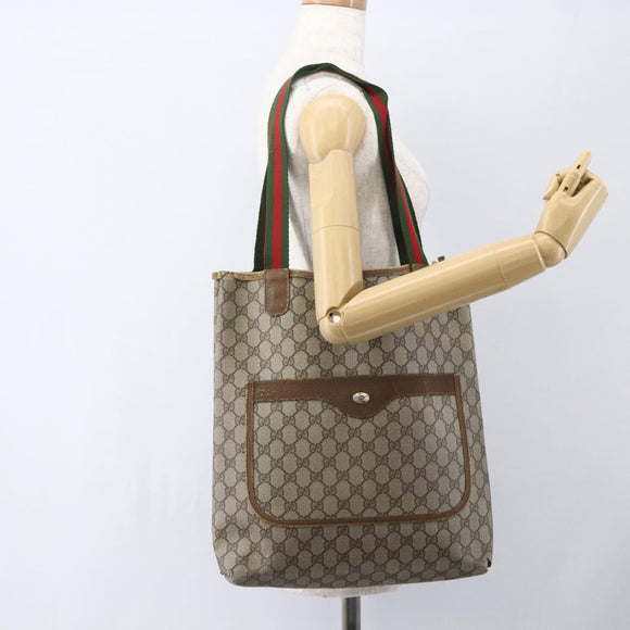 GUCCI GG Supreme Web Sherry Line Tote Bag PVC Beige Red 120 02 003 Auth 159128
