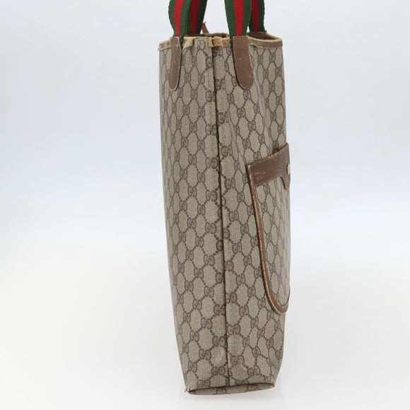 GUCCI GG Supreme Web Sherry Line Tote Bag PVC Beige Red 120 02 003 Auth 159128