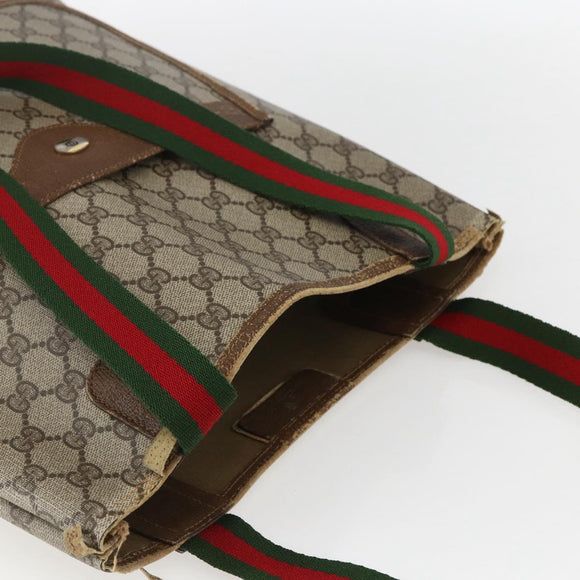 GUCCI GG Supreme Web Sherry Line Tote Bag PVC Beige Red 120 02 003 Auth 159128