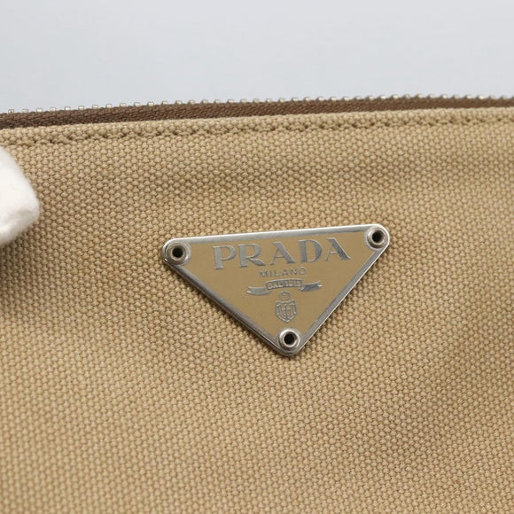 PRADA Tote Bag Canvas Beige Silver Auth 159129