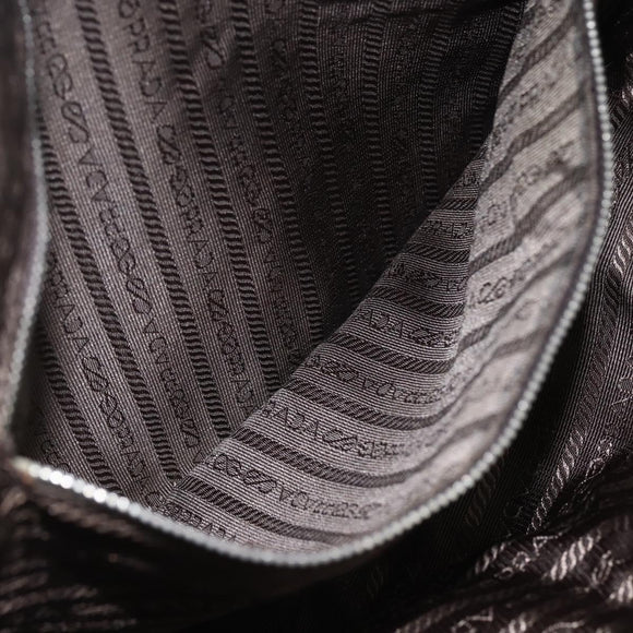 PRADA Tote Bag Canvas Beige Silver Auth 159129