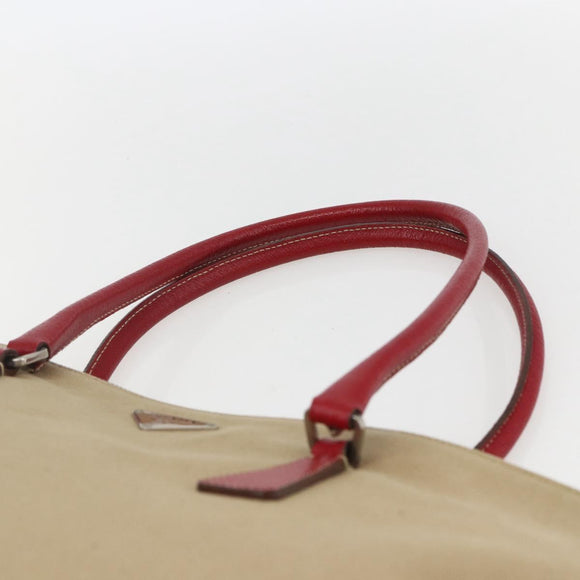 PRADA Tote Bag Canvas Beige Silver Auth 159129